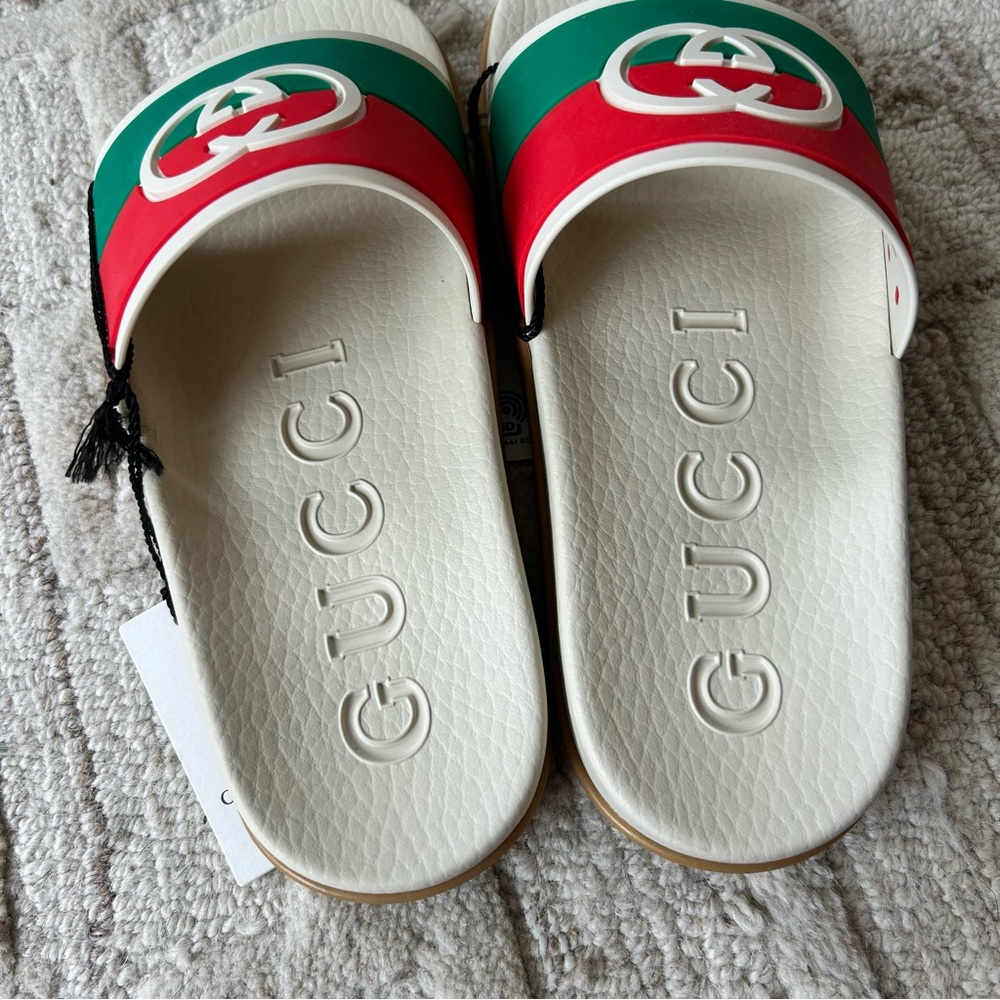 NWT Authentic Gucci Pursuit GG Flip Flop Slippers Sandals Pink/Green/White 35 - Picture 3 of 7